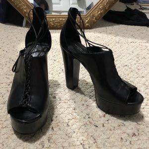 MichaelKora Black Leather Wedges